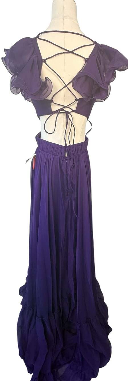Mac Duggal Size 6 Purple Ruffle Cutout Maxi Dress - Picture 9 of 16